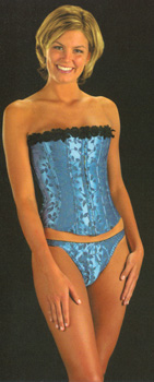 Ice Blue Brocade Strapless Corset